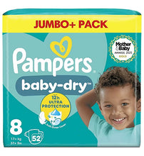 Load image into Gallery viewer, Pampers Baby Dry Size 8 Jumbo+ 52 Nappies, (17+kg)