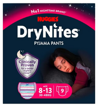 Load image into Gallery viewer, Huggies DryNites Bedwetting Pyjama Pants Girl Age 8-13Years (30-48kg)9 Pants