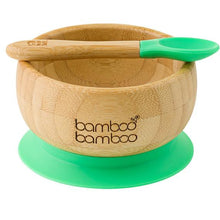 Load image into Gallery viewer, Bamboo Baby Suction Bowl & Spoon -Green