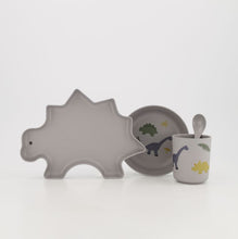 Load image into Gallery viewer, Bamboo Tableware Set – Dino Design / Dove Blue Mix