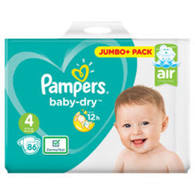 Load image into Gallery viewer, Pampers Baby-Dry Size 4 Nappies 84 Jumbo+ Pack, (9-14kg)
