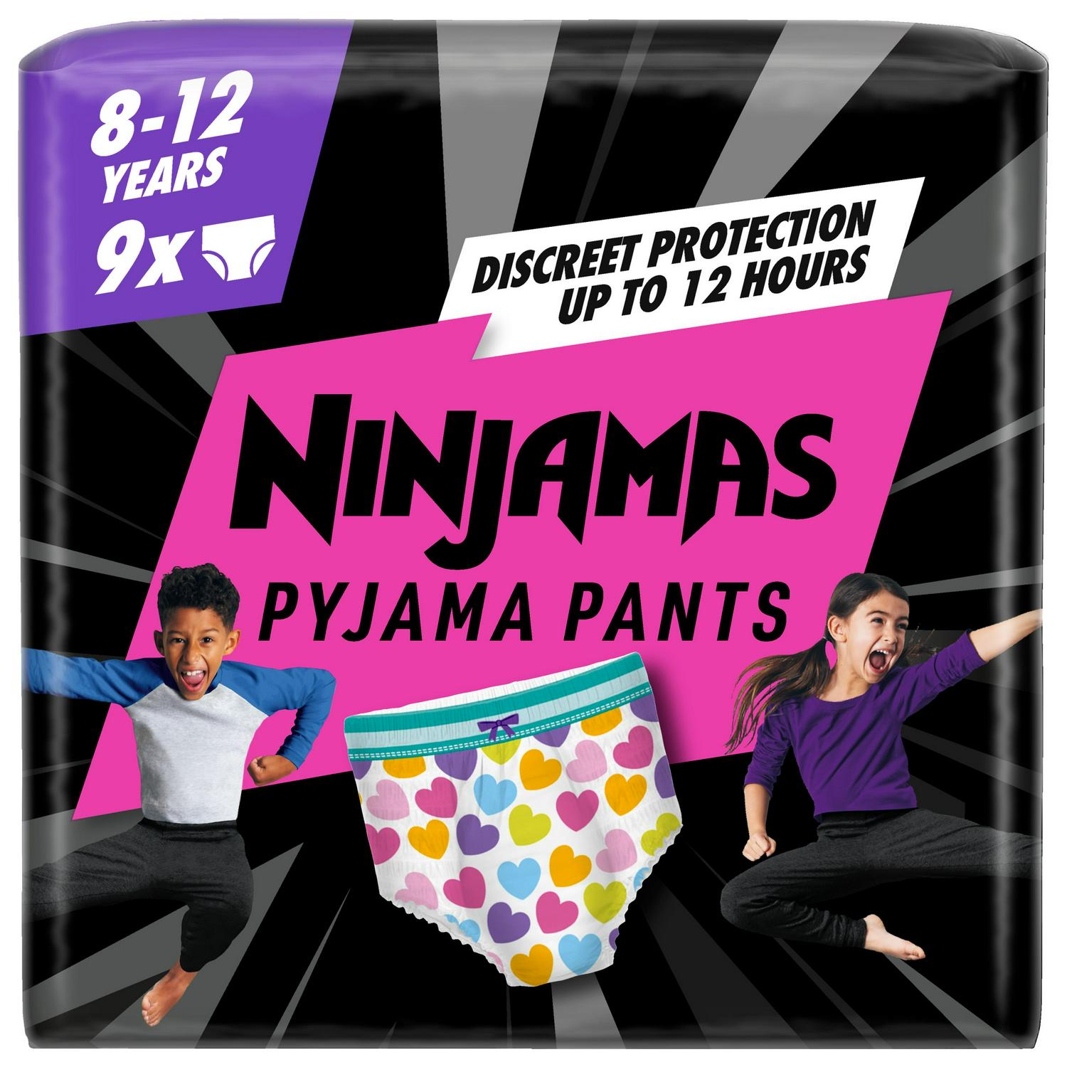 Pampers Ninjamas Pyjama Pants Girls, 8-12 Years, 27-43kg, 9 Pack