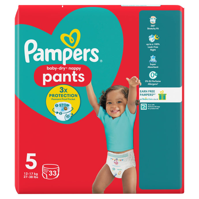 Pampers Baby Dry Pants Essential Pack Size 5 33 Nappies, (11-16kg) (New)