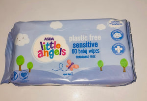 Little Angels Plastic & Fragrance Free Sensitive Baby Wipes - 60 Pack