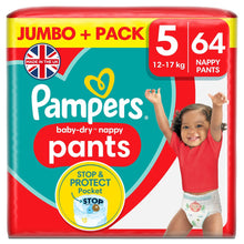 Load image into Gallery viewer, Pampers Baby-Dry Size 5 Nappy Pants 64 Jumbo Pack, (11-16kg)
