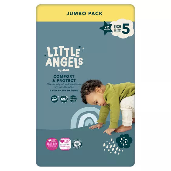 Little Angels Comfort & Protect Size 5 Nappies - 72 pieces, (11-16kg) (new)