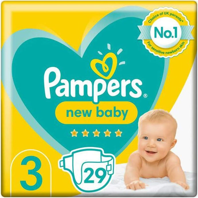Pampers New Baby Size 3, 29 Newborn Nappies, 6kg-10kg, Essential Pack