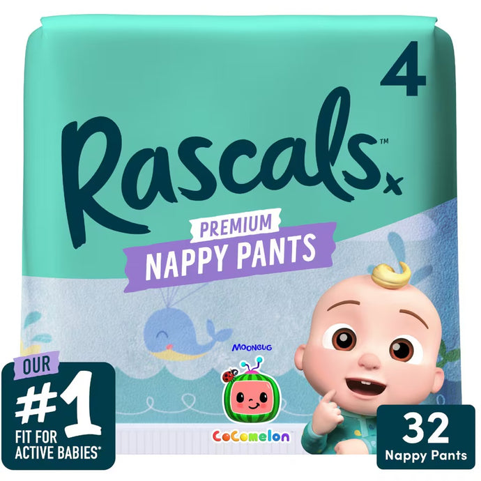 Rascal + Friends Cocomelon Premium Nappy Pants Size 4, (10-15kg) 32Pack (New Look)