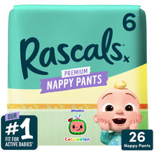 Load image into Gallery viewer, Rascal + Friends Cocomelon Premium Nappy Pants Size 6, 26Pack, 15-20kg (New Look)
