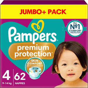 Pampers Premium Active Fit Size 4, Jumbo+ Pack, 62 Nappies, 9kg-14kg