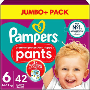 Pampers Premium Active Fit Nappy Pants Size 6 Jumbo+ Pack, 14-19kg, 42 Pack