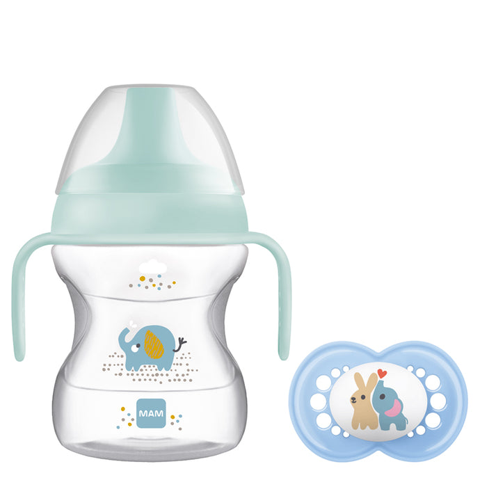 MAM Learn to Drink Cup Blue 190ml with Handles & Soother 6+ Months