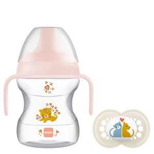 MAM Learn to Drink Cup Pink 190ml with Handles & Soother 6+Months