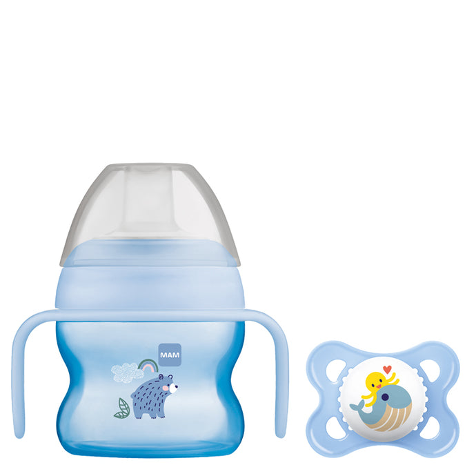 MAM Starter Cup Blue 150ml with Handles & Soother, 4+Months