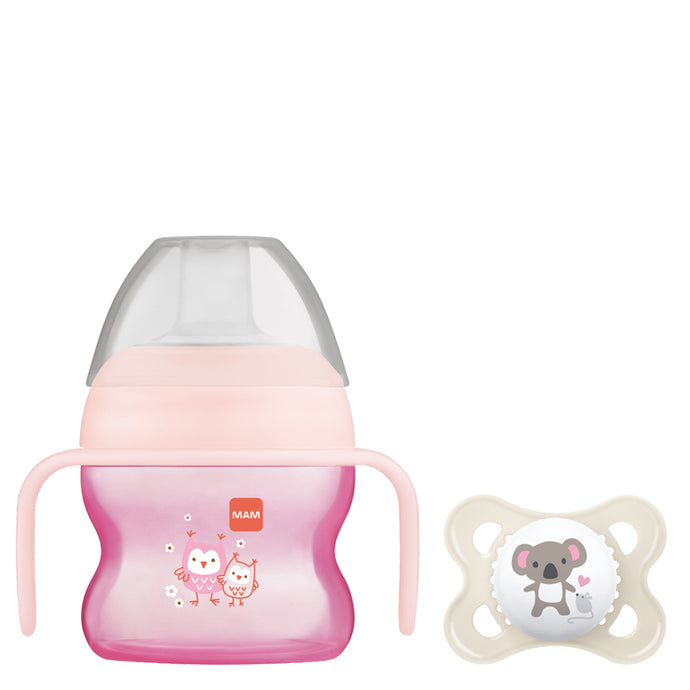 MAM Starter Cup Pink 150ml with Handles & Soother 4+Months