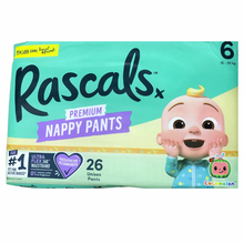 Load image into Gallery viewer, Rascal + Friends Cocomelon Premium Nappy Pants Size 6, 26Pack, 15-20kg (New Look)
