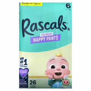 Rascal + Friends Cocomelon Premium Nappy Pants Size 6, 26Pack, 15-20kg (New Look)