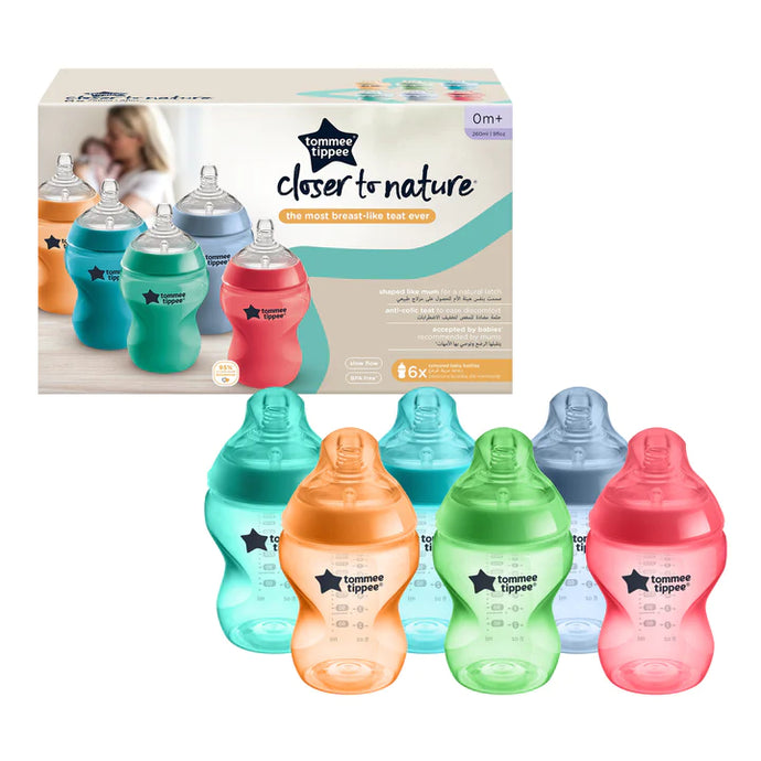 Tommee Tippee Closer To Nature Baby Bottle, 260ml, 6 Pack - Multicolour