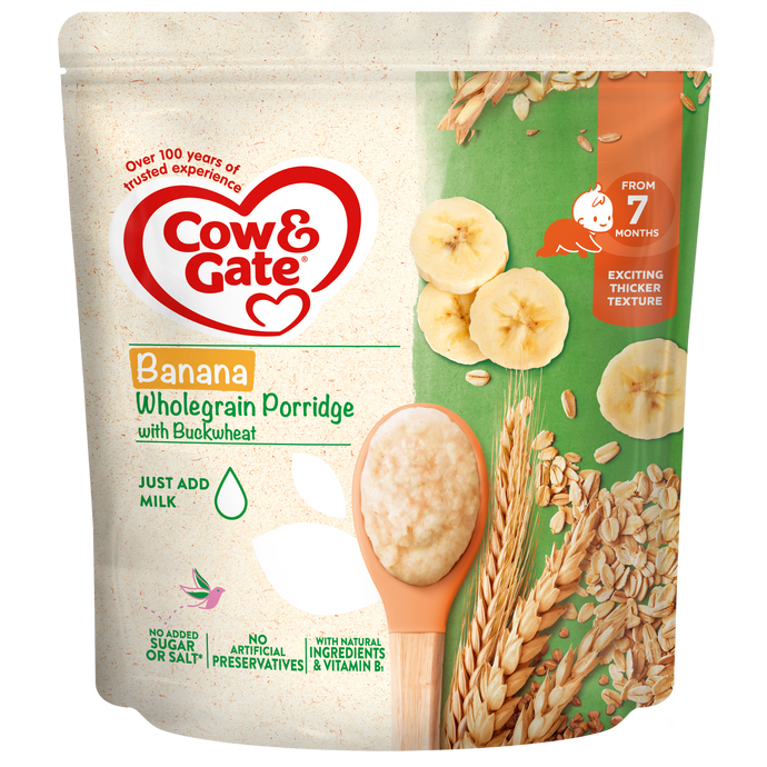 Cow & Gate Banana Wholegrain Porridge with Buckwheat, 7+Months, 200g