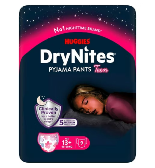 Huggies DryNites Bedwetting Pyjama Pants Girl Age 13+(49-60kg)9 Pants