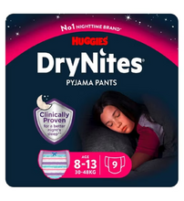 Load image into Gallery viewer, Huggies DryNites Bedwetting Pyjama Pants Girl Age 8-13Years (30-48kg)9 Pants
