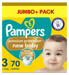 Pampers New Baby Size 3, Jumbo+ Pack, 70 Nappies, 6kg-10kg