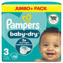 Load image into Gallery viewer, Pampers Baby-Dry Nappies, Size 3 (6-10kg) Jumbo -98 pack
