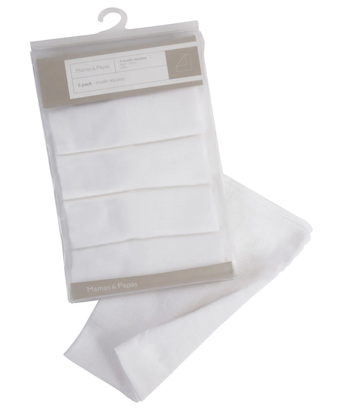 Mamas & Papas Muslin Squares White - 5 Pack