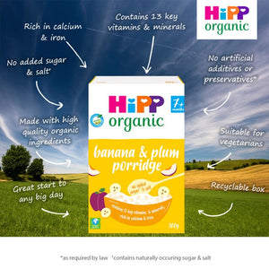 HiPP Organic Banana & Plum Porridge Baby Cereal 7+ Months, 200g