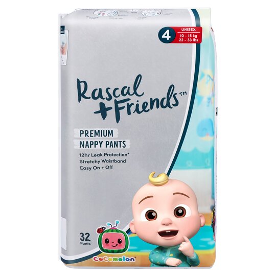 Rascal + Friends Cocomelon Premium Nappy Pants Size 4, (10kg-15kg) 32Pack