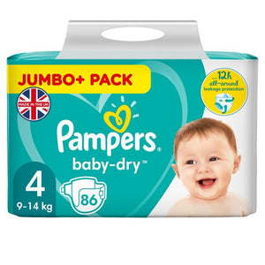 Pampers Baby-Dry Size 4 Nappies 84 Jumbo+ Pack, (9-14kg)