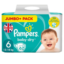 Load image into Gallery viewer, Pampers Baby Dry Size 6 Jumbo Pack- 62 Nappies, (13-18kg)
