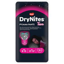 Load image into Gallery viewer, Huggies DryNites Girls Pyjama Pants, 9 Pack, 8-15Years, 27-57kg
