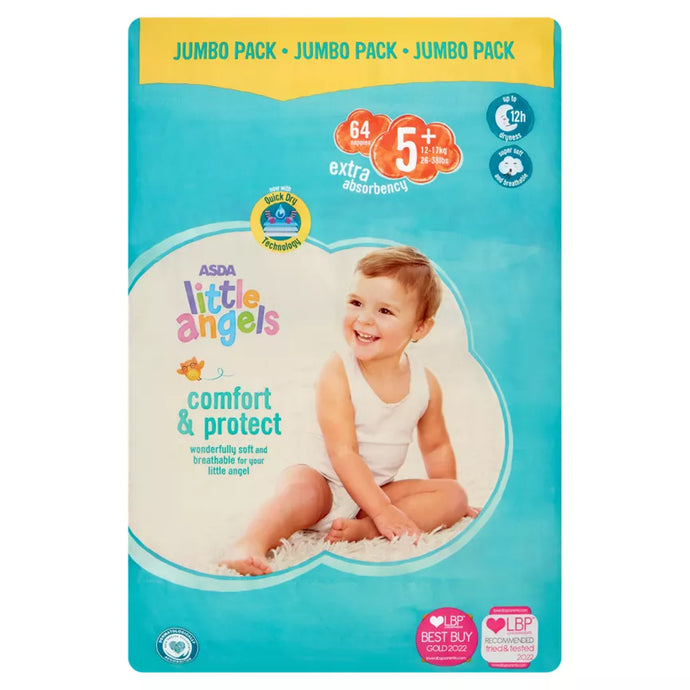 Little Angels Comfort & Protect Diapers, Size 5+ 64 pack, (13-27kg)