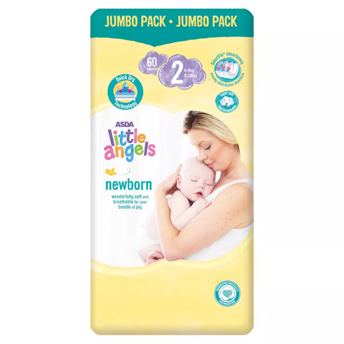 Little Angels Newborn Baby Dry Diapers Size 2, 60 Nappies (3-6kg)