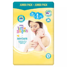 Load image into Gallery viewer, Little Angels Newborn Size 1 Nappies Jumbo Pack - 70 Nappies, (2-5kg)
