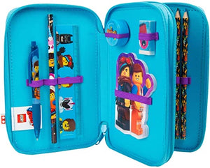 Lego 2 Filled Pencil Case with Coloured Pencils Accessories for School, 22 Pieces