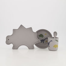 Load image into Gallery viewer, Bamboo Tableware Set – Dino Design / Dove Blue Mix
