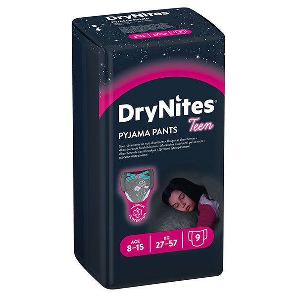 Huggies DryNites Girls Pyjama Pants, 9 Pack, 8-15Years, 27-57kg