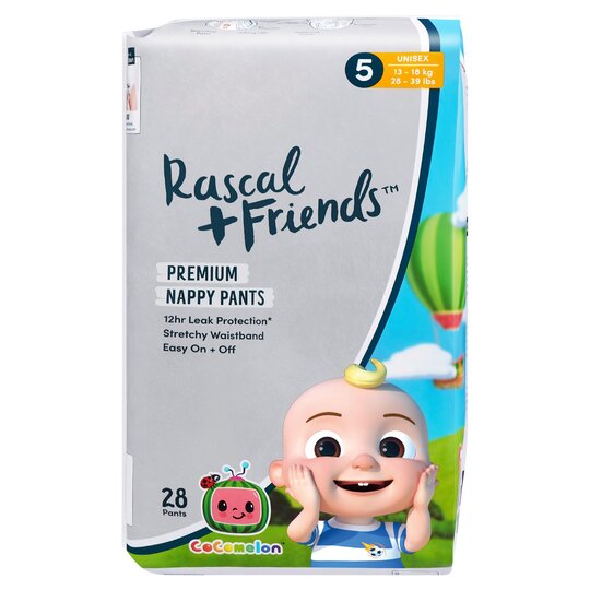 Rascal & Friends Cocomelon Premium Nappy Pants Size 5, 28 Pack, 13-18kg