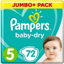 Pampers Baby-Dry Size 5, 72 Nappies, Jumbo Pack, (11-16kg)