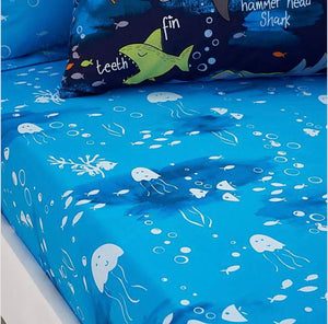 Sharks Themed Duvet Cover,Pillow Case and Fitted Sheet Set