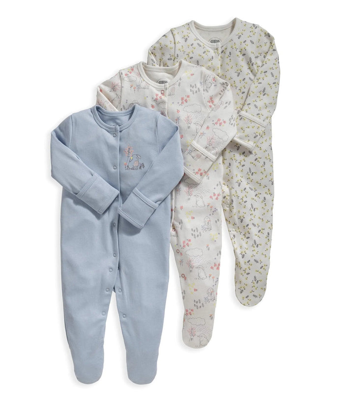 Mamas & Papas 3 Pack Bunny & Bee Sleepsuits, 3-6 months