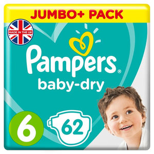 Pampers Baby Dry Size 6 Jumbo Pack- 62 Nappies, (13-18kg)